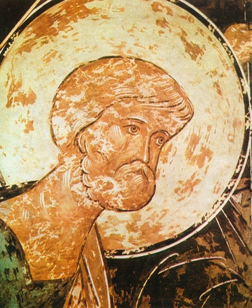 Глава на апостол Петър. Фреска (детайл). 1408 г. Успенски събор, Владимир. 9_glava_petur.jpg
