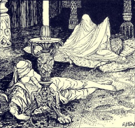 Илюстрация: Хенри Джъстис Форд (Henry Justice Ford, 1907) Смъртта на Абу Новас и жена му